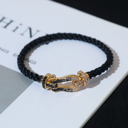 [⭐Luxery]FORCE LARGE HORSESHOE BLACK WHITE DIAMOND BRACELET SILVER