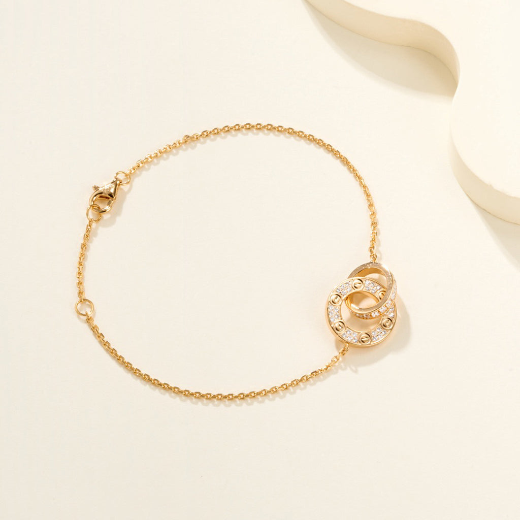 [⭐Luxery]LOVE DOUBLE RING FULL DIAMOND BRACELET
