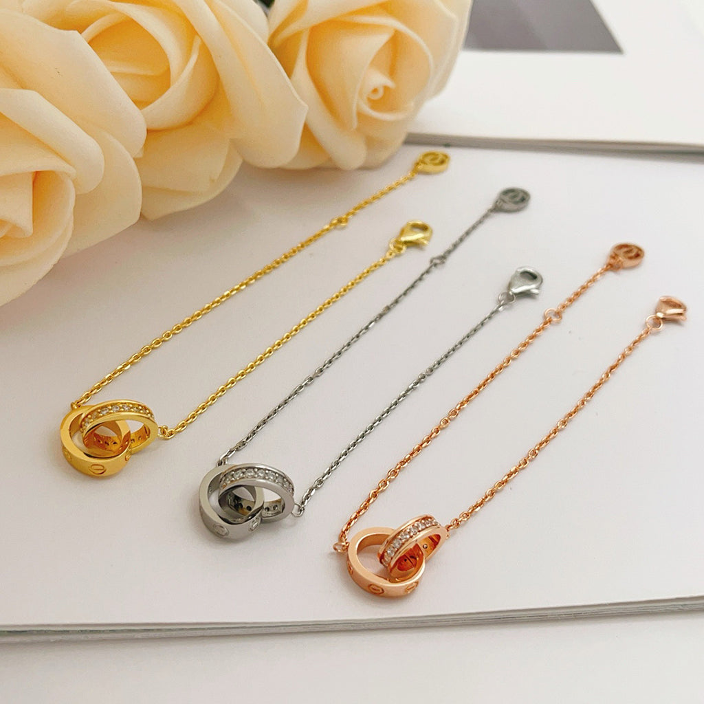 [⭐Luxery]LOVE DOUBLE RING HALF DIAMOND BRACELET