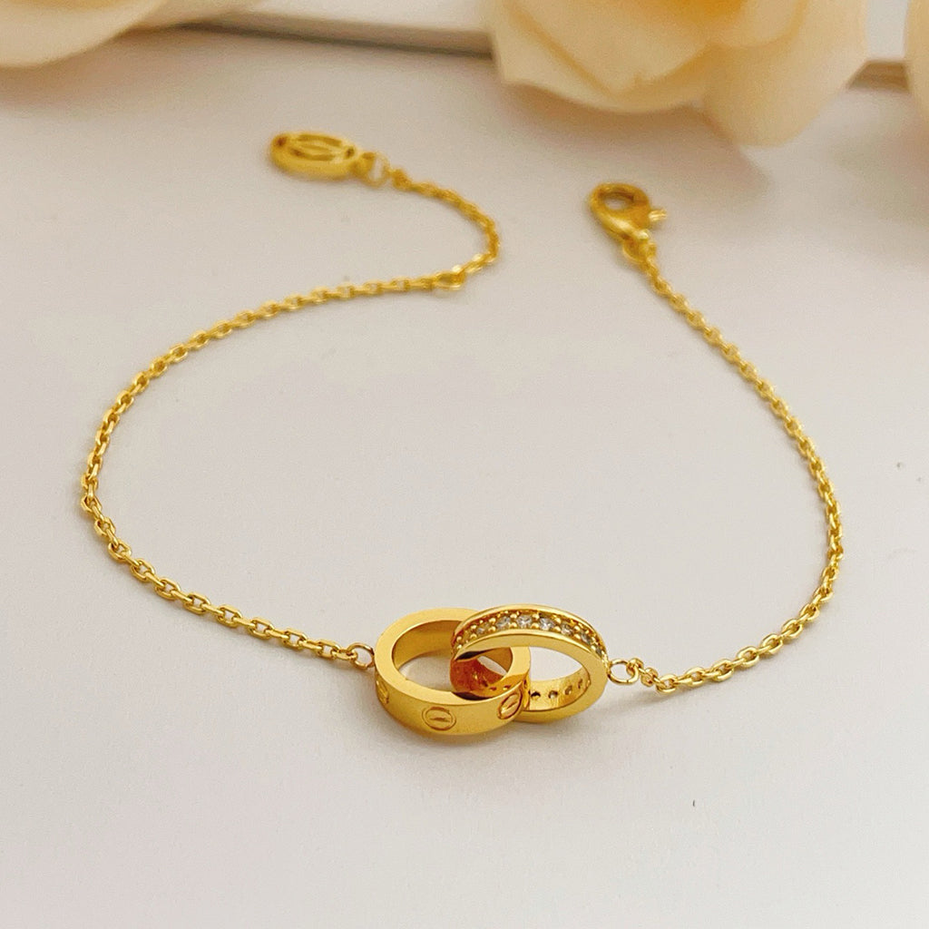 [⭐Luxery]LOVE DOUBLE RING HALF DIAMOND BRACELET