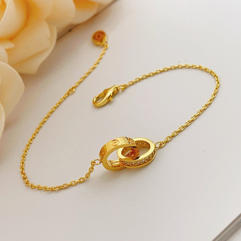 [⭐Luxery]LOVE DOUBLE RING HALF DIAMOND BRACELET