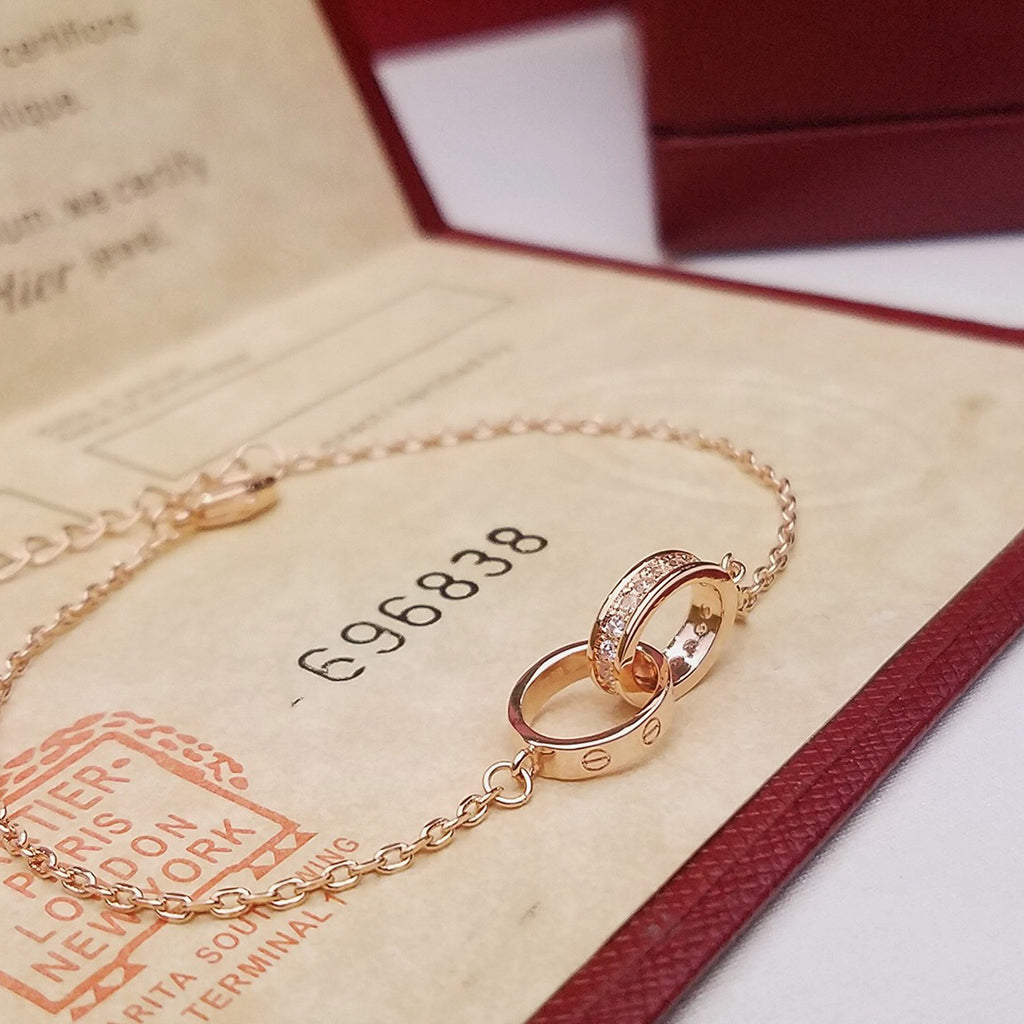 [⭐Luxery]LOVE DOUBLE RING HALF DIAMOND BRACELET