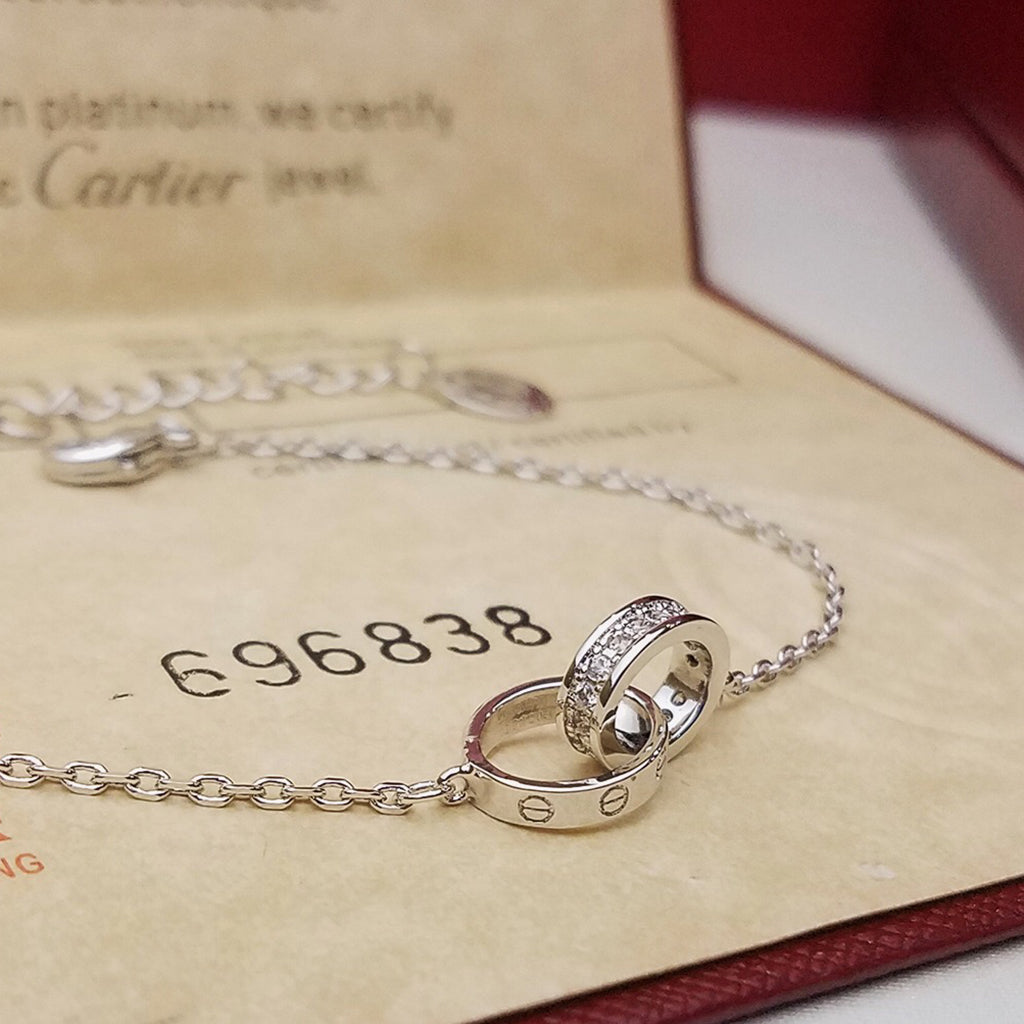 [⭐Luxery]LOVE DOUBLE RING HALF DIAMOND BRACELET