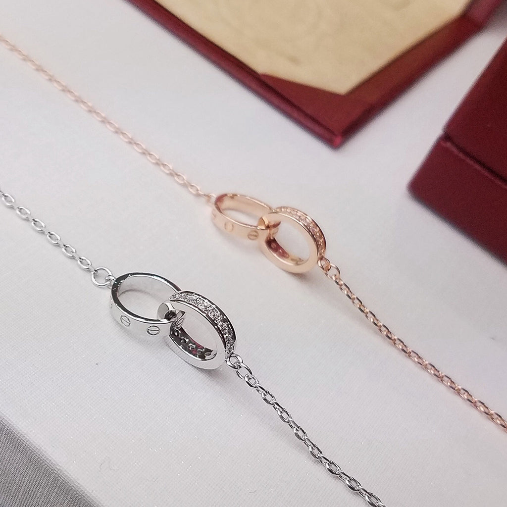 [⭐Luxery]LOVE DOUBLE RING HALF DIAMOND BRACELET
