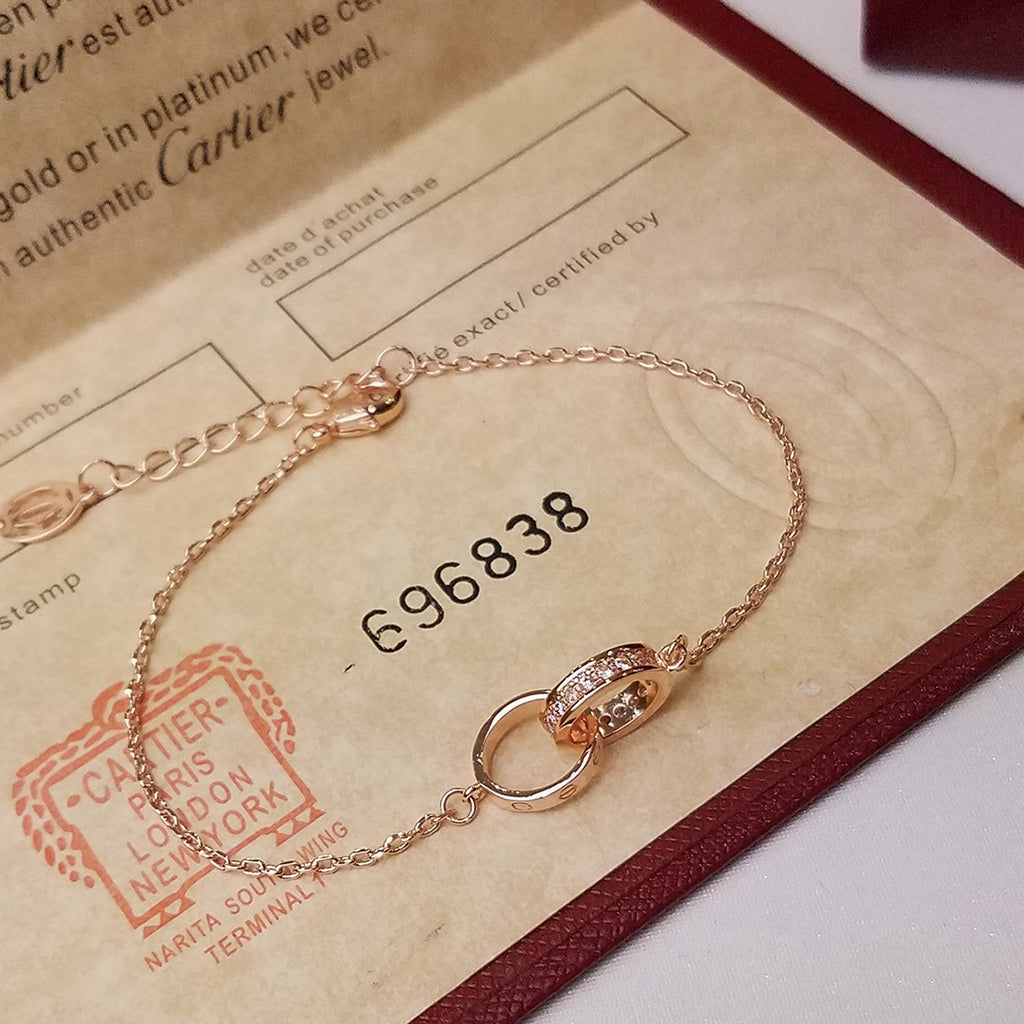 [⭐Luxery]LOVE DOUBLE RING HALF DIAMOND BRACELET