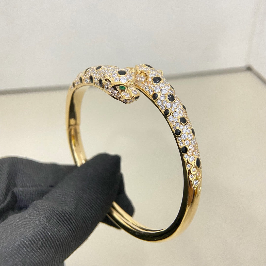 [⭐Luxery]PANTHERE DOUBLE HEADED HALF DIAMOND OPEN BRACELET