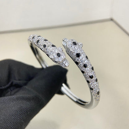[⭐Luxery]PANTHERE DOUBLE HEADED HALF DIAMOND OPEN BRACELET