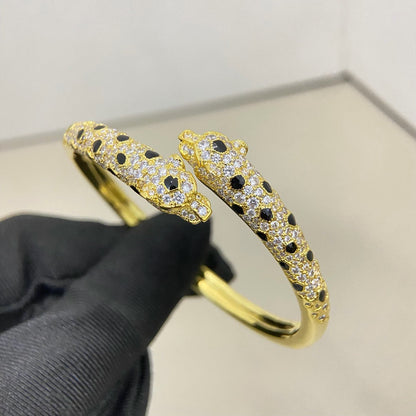 [⭐Luxery]PANTHERE DOUBLE HEADED HALF DIAMOND OPEN BRACELET