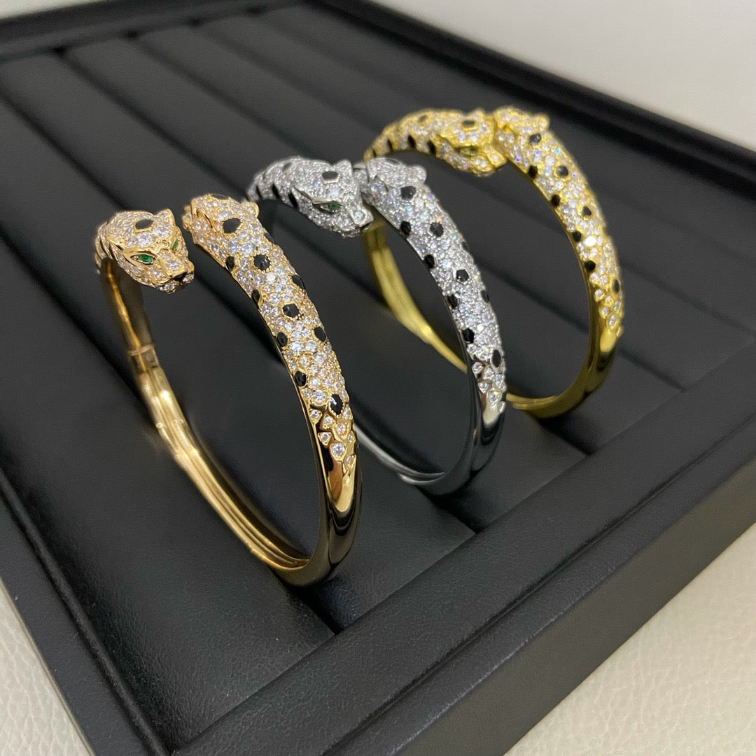 [⭐Luxery]PANTHERE DOUBLE HEADED HALF DIAMOND OPEN BRACELET