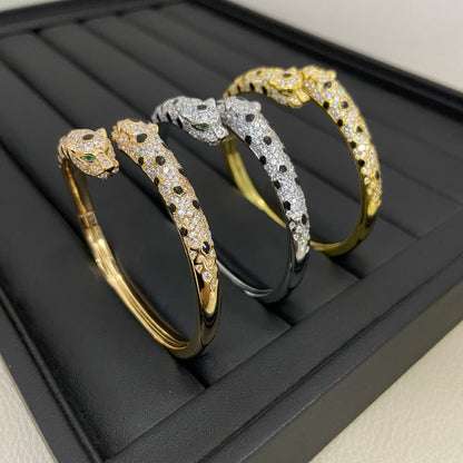 [⭐Luxery]PANTHERE DOUBLE HEADED HALF DIAMOND OPEN BRACELET