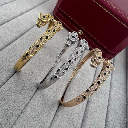 [⭐Luxery]PANTHERE DOUBLE HEADED HALF DIAMOND OPEN BRACELET