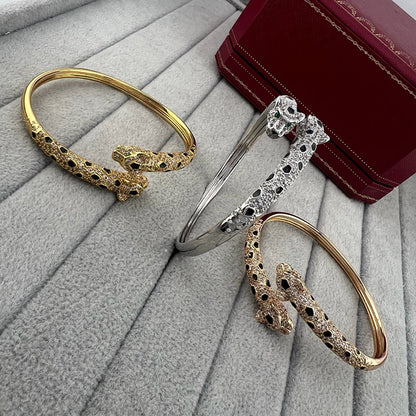 [⭐Luxery]PANTHERE DOUBLE HEADED HALF DIAMOND OPEN BRACELET