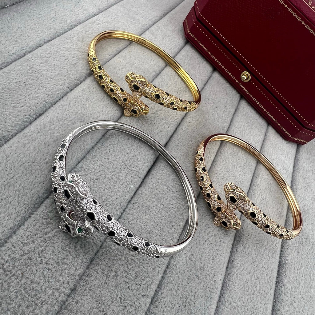 [⭐Luxery]PANTHERE DOUBLE HEADED HALF DIAMOND OPEN BRACELET