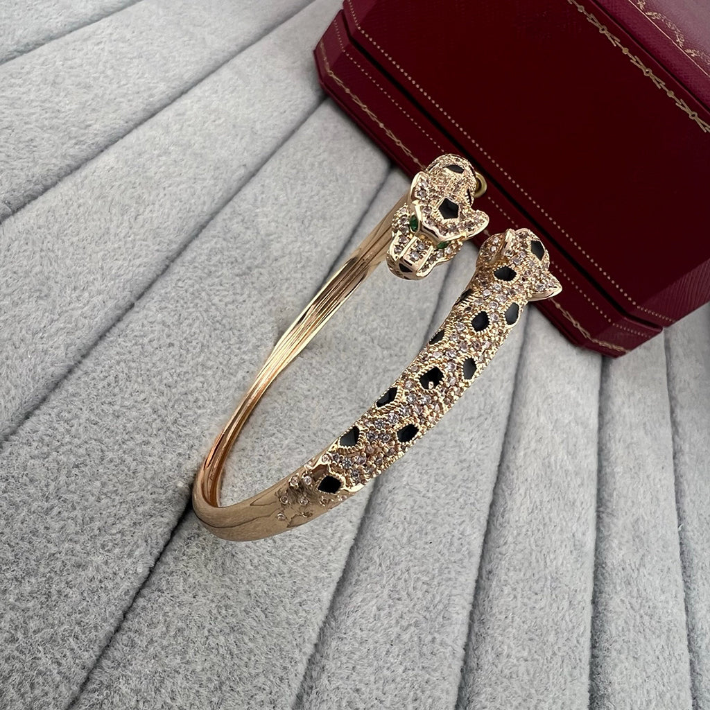 [⭐Luxery]PANTHERE DOUBLE HEADED HALF DIAMOND OPEN BRACELET