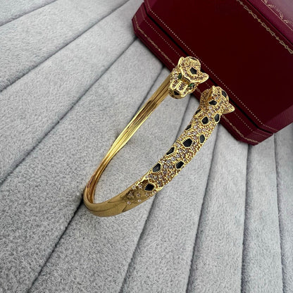 [⭐Luxery]PANTHERE DOUBLE HEADED HALF DIAMOND OPEN BRACELET