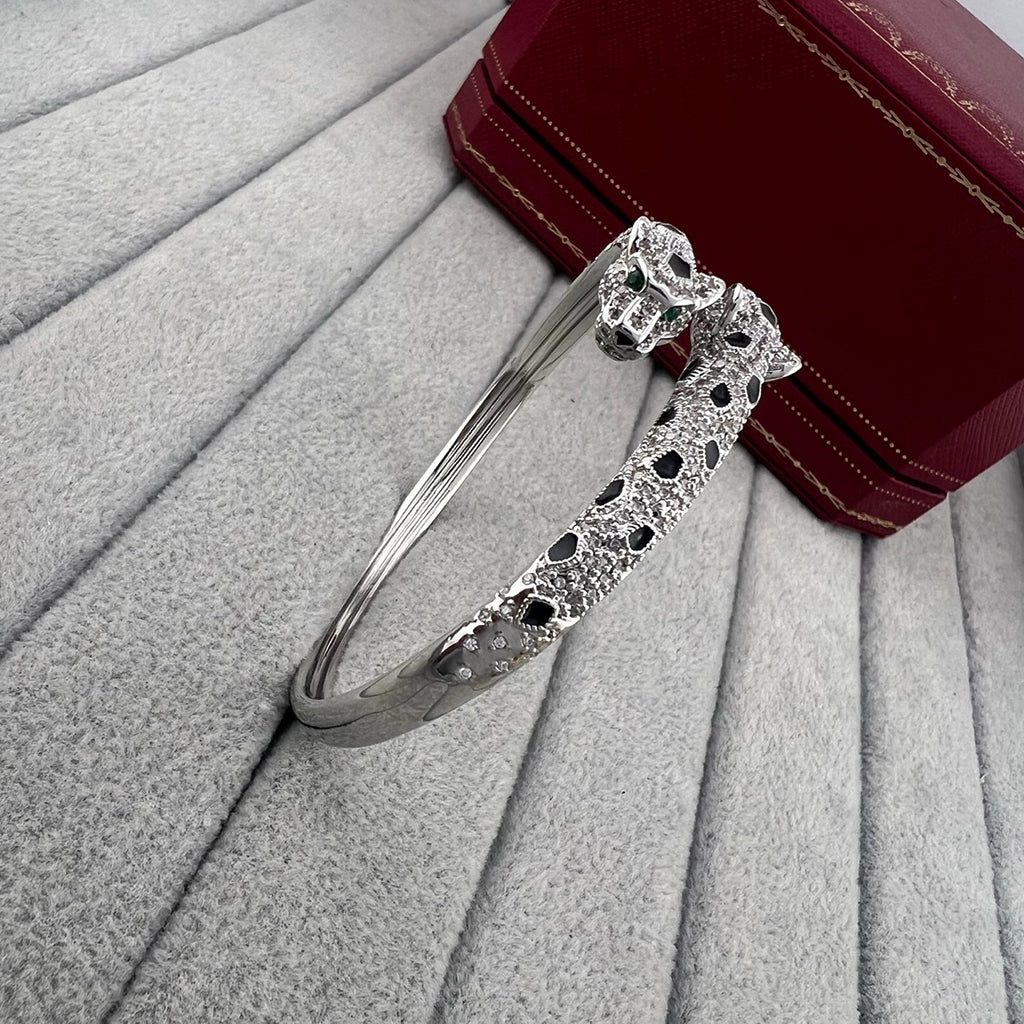 [⭐Luxery]PANTHERE DOUBLE HEADED HALF DIAMOND OPEN BRACELET