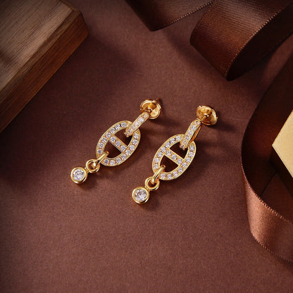 [⭐Luxery]HM CHAINE DIAMOND EARRINGS