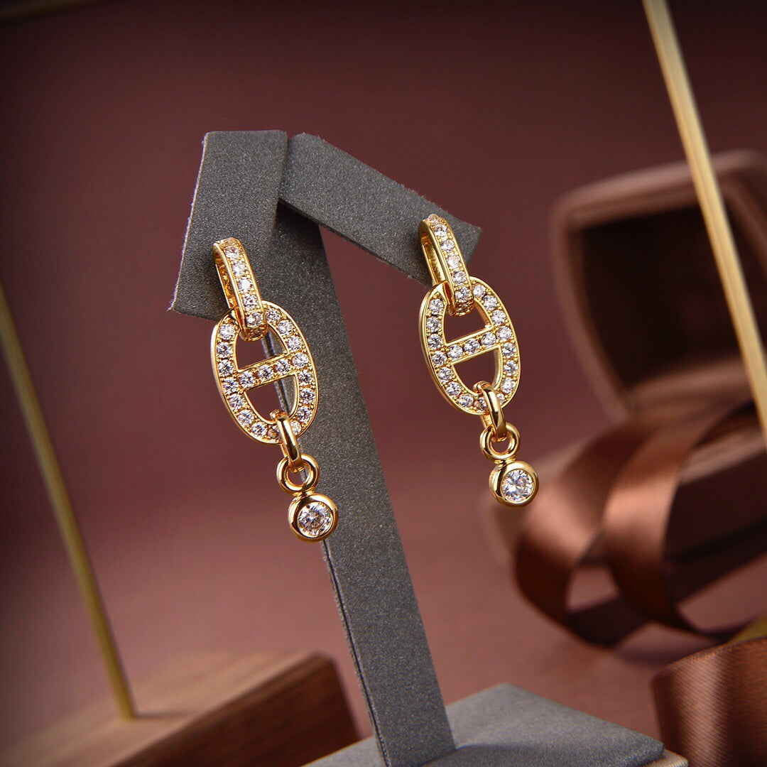[⭐Luxery]HM CHAINE DIAMOND EARRINGS