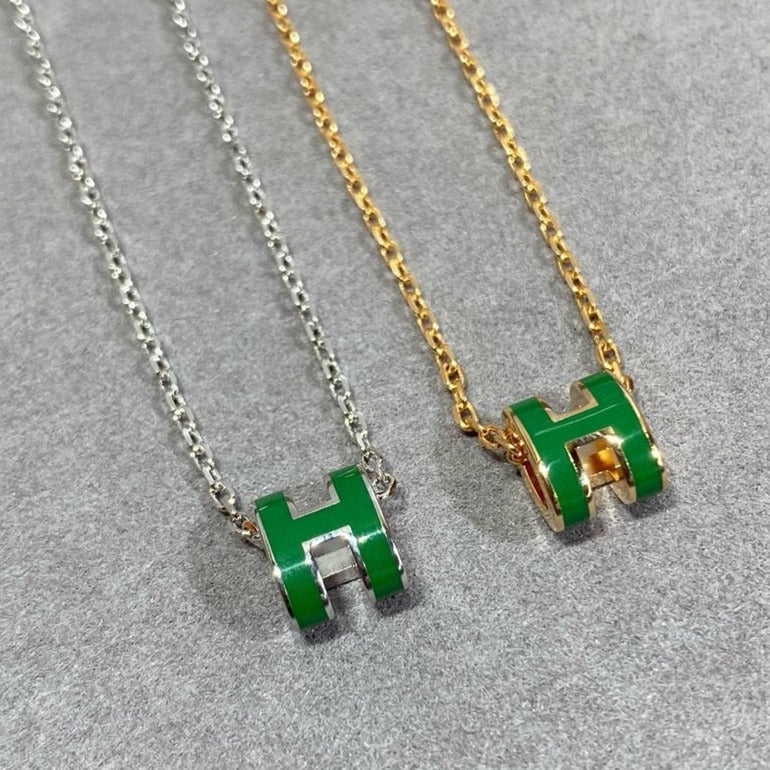 [⭐Luxery]POP H GREEN NECKLACE SILVER AND GOLD