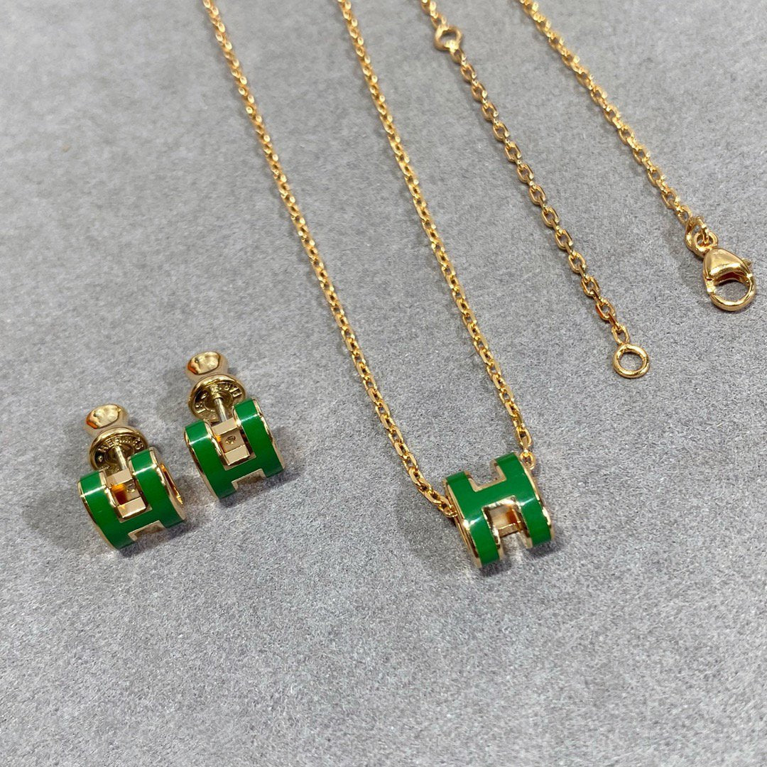 [⭐Luxery]POP H GREEN NECKLACE SILVER AND GOLD