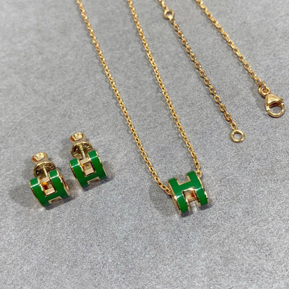 [⭐Luxery]POP H GREEN NECKLACE SILVER AND GOLD
