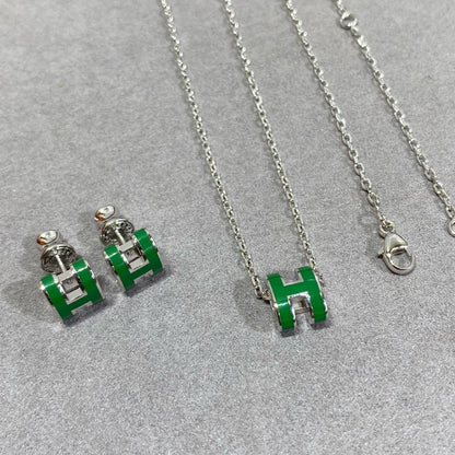 [⭐Luxery]POP H GREEN NECKLACE SILVER AND GOLD