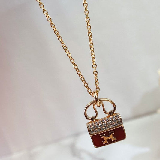 [⭐Luxery]CONSTANCE RED PEDANT PINK GOLD NECKLACE