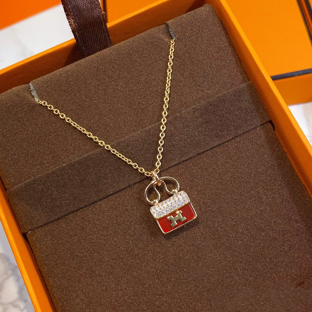 [⭐Luxery]CONSTANCE RED PEDANT PINK GOLD NECKLACE