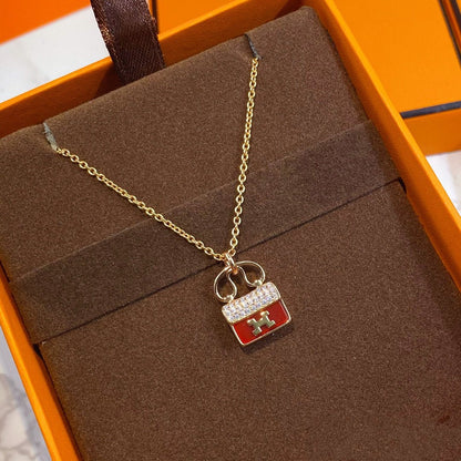 [⭐Luxery]CONSTANCE RED PEDANT PINK GOLD NECKLACE