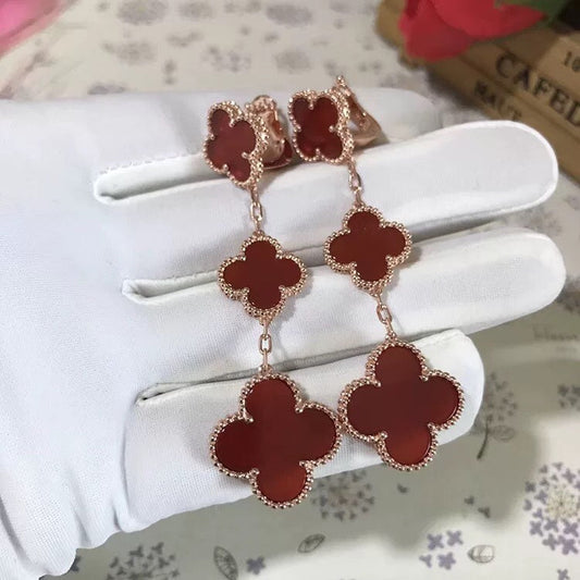 [⭐Luxery]CLOVER 3 MOTIF CARNELIAN DROP EARRINGS
