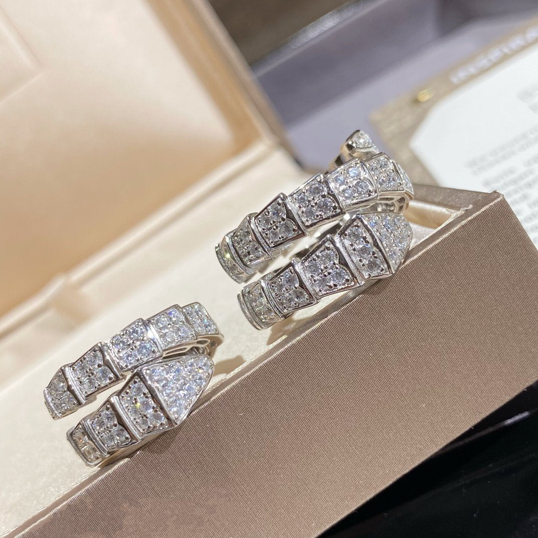 [⭐Luxery]SERPENTI DOUBLE RING SILVER DIAMOND PAVED