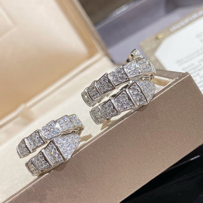 [⭐Luxery]SERPENTI DOUBLE RING SILVER DIAMOND PAVED