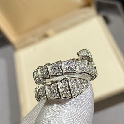 [⭐Luxery]SERPENTI DOUBLE RING SILVER DIAMOND PAVED