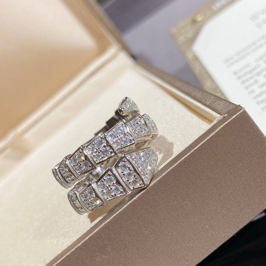 [⭐Luxery]SERPENTI DOUBLE RING SILVER DIAMOND PAVED
