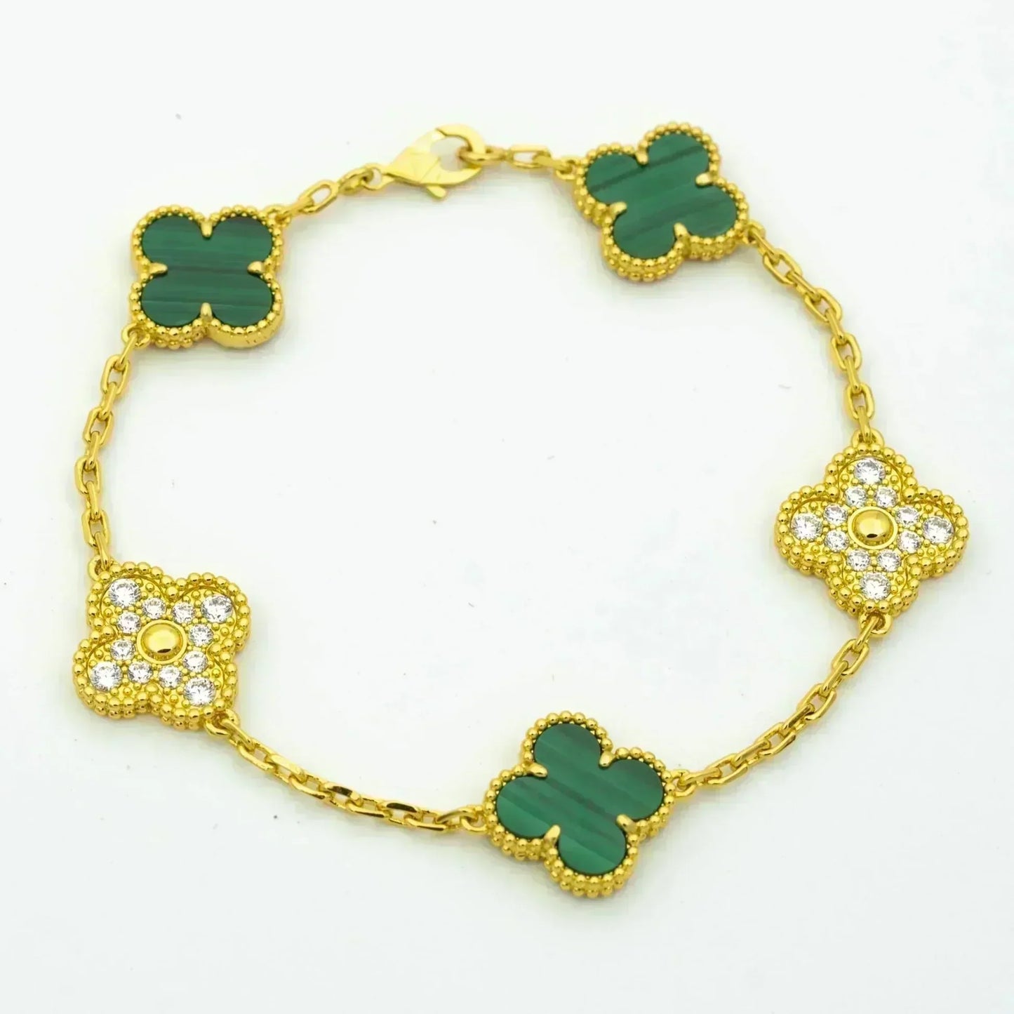 [⭐Luxery] CLOVER 5 MOTIF MALACHITE BRACELET COLLECTION