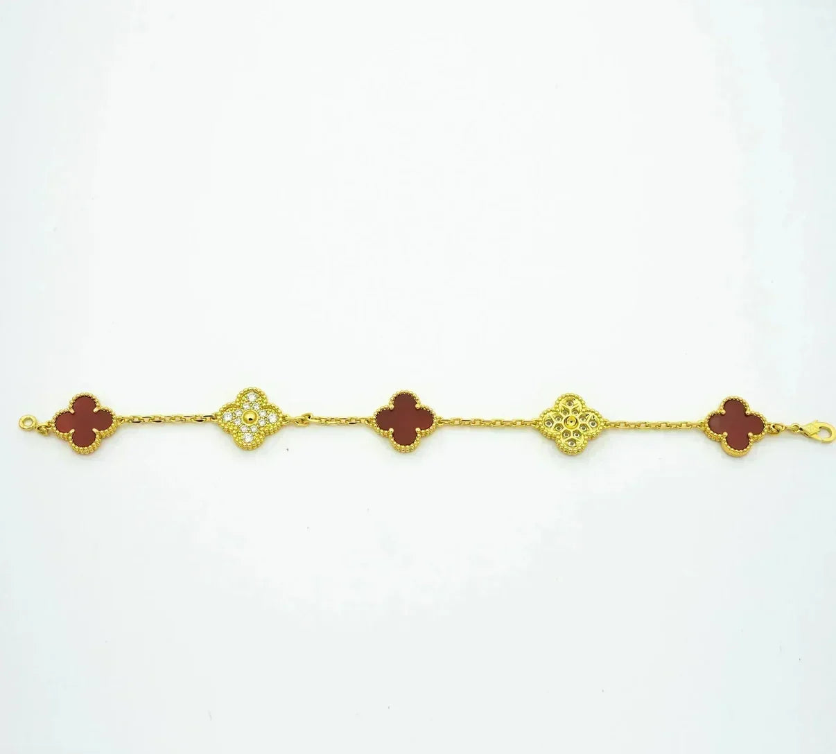 [⭐Luxery] CLOVER 5 MOTIF RED CORNELIAN BRACELET COLLECTION