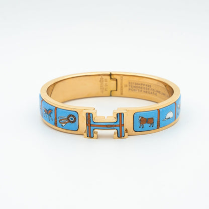 [⭐Luxery]H PINK GOLD BRACELET BLUE CERAMIC