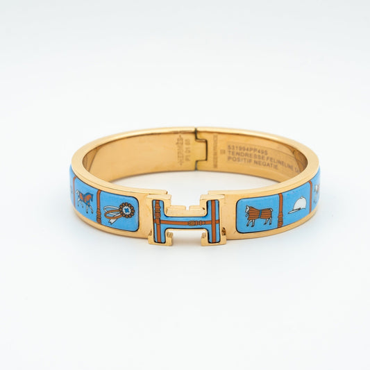 [⭐Luxery]H PINK GOLD BRACELET BLUE CERAMIC