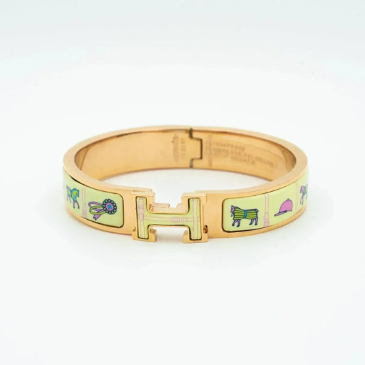 [⭐Luxery]H PINK GOLD BRACELET CREAM CERAMIC