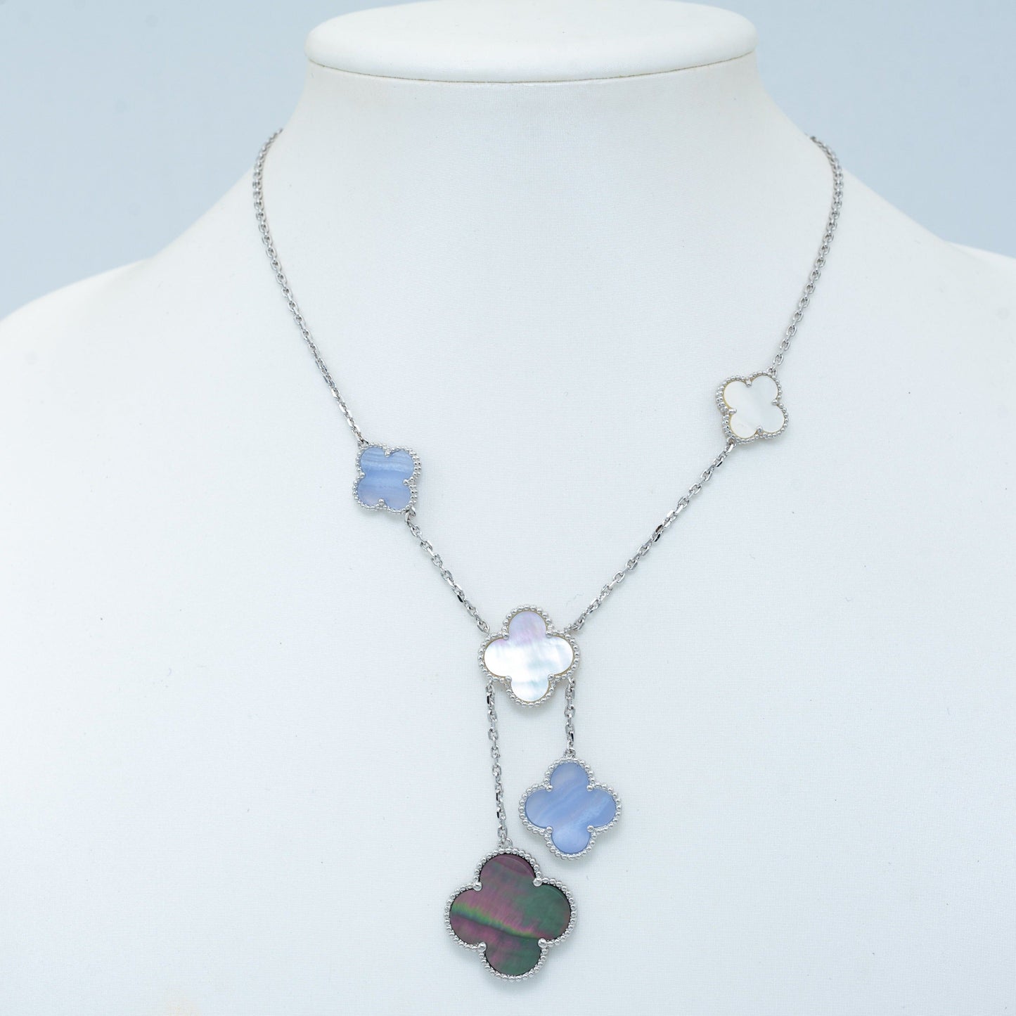 [⭐Luxery]CLOVER MOP CHALCEDONY NECKLACE SILVER 6 MOTIF