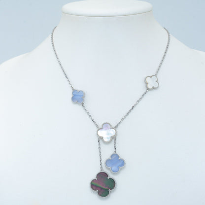 [⭐Luxery]CLOVER MOP CHALCEDONY NECKLACE SILVER 6 MOTIF