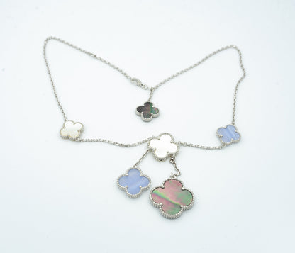 [⭐Luxery]CLOVER MOP CHALCEDONY NECKLACE SILVER 6 MOTIF