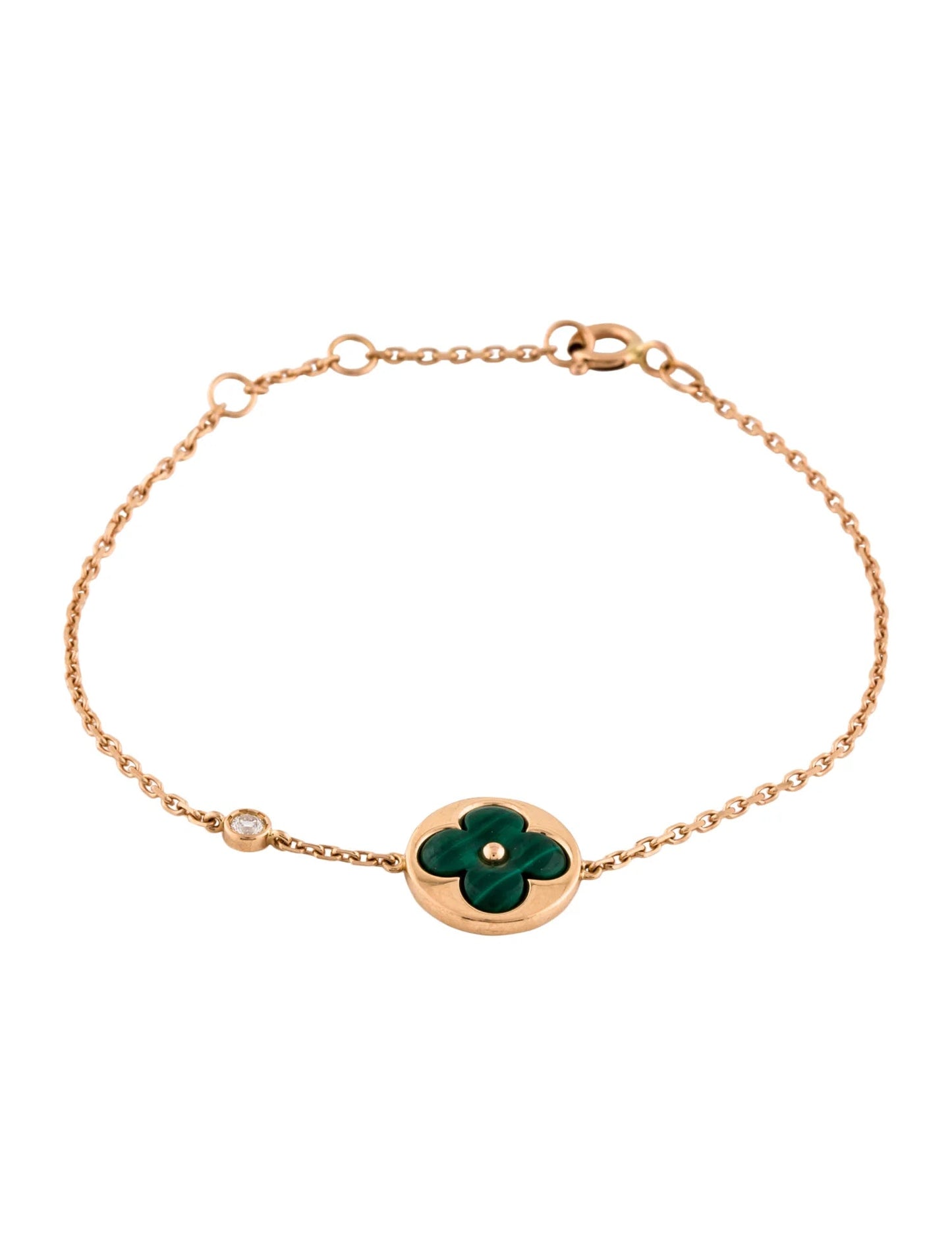 [⭐Luxery]SUN MALACHITE 1 DIAMOND PINK GOLD BRACELET