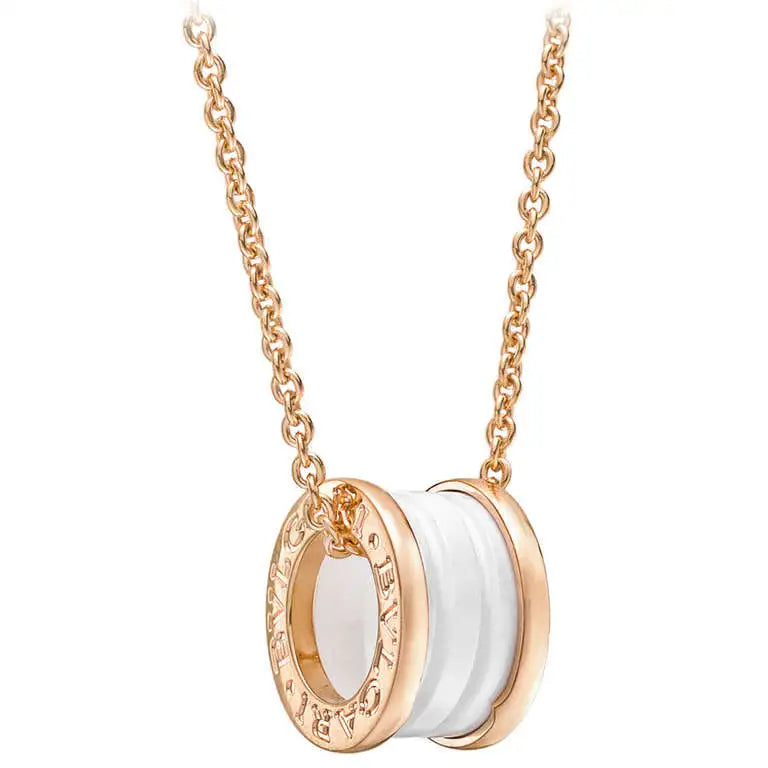 [⭐Luxery]ZERO 1 WHITE CERAMIC PINK GOLD DIAMOND NECKLACE