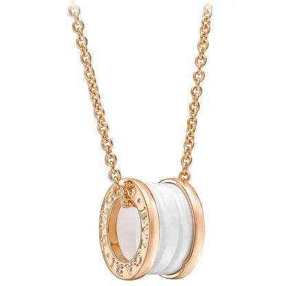 [⭐Luxery]ZERO 1 WHITE CERAMIC PINK GOLD DIAMOND NECKLACE