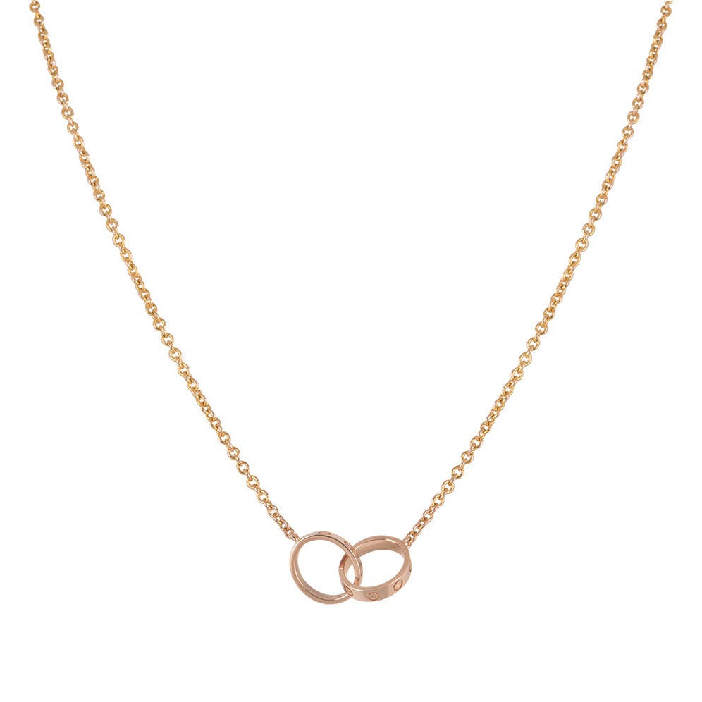 [⭐Luxery]LOVE NECKLACE DOUBLE RING PINK GOLD