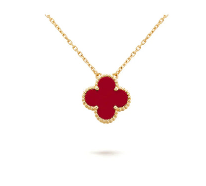 [⭐Luxery]CLOVER 15MM CARNELIAN SINGLE FLOWER NECKLACE
