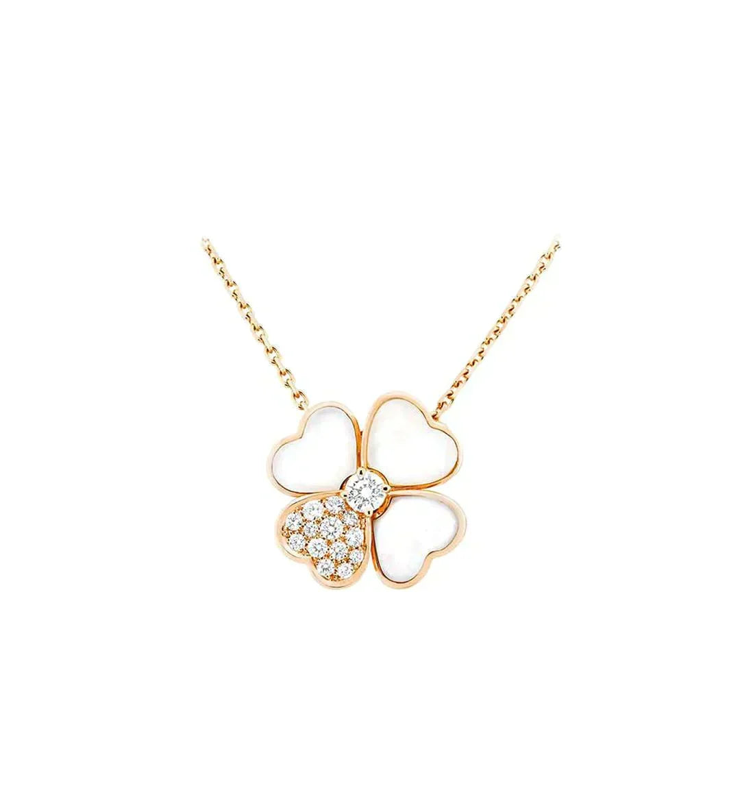 [⭐Luxery]CLOVER MOP DIAMOND ROSE GOLD NECKLACE