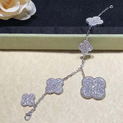 [⭐Luxery]CLOVER 6 MOTIFS SILVER DIAMOND BRACELET