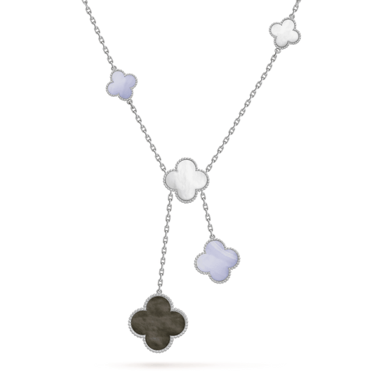 [⭐Luxery]CLOVER MOP CHALCEDONY NECKLACE SILVER 6 MOTIF
